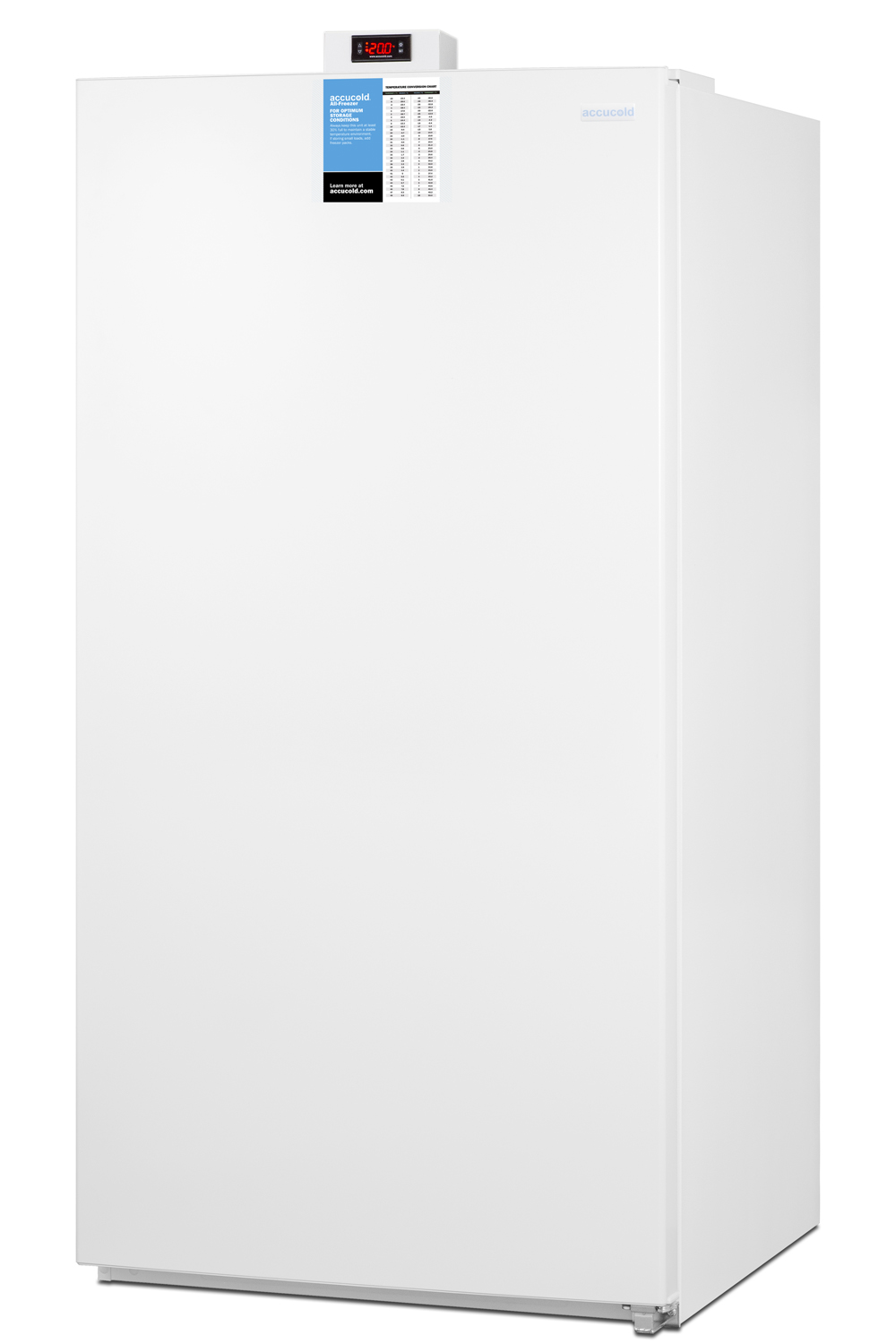 Upright frost-free freezer with factory-installed icemaker for general purpose storage with digital controls and white exterior finish